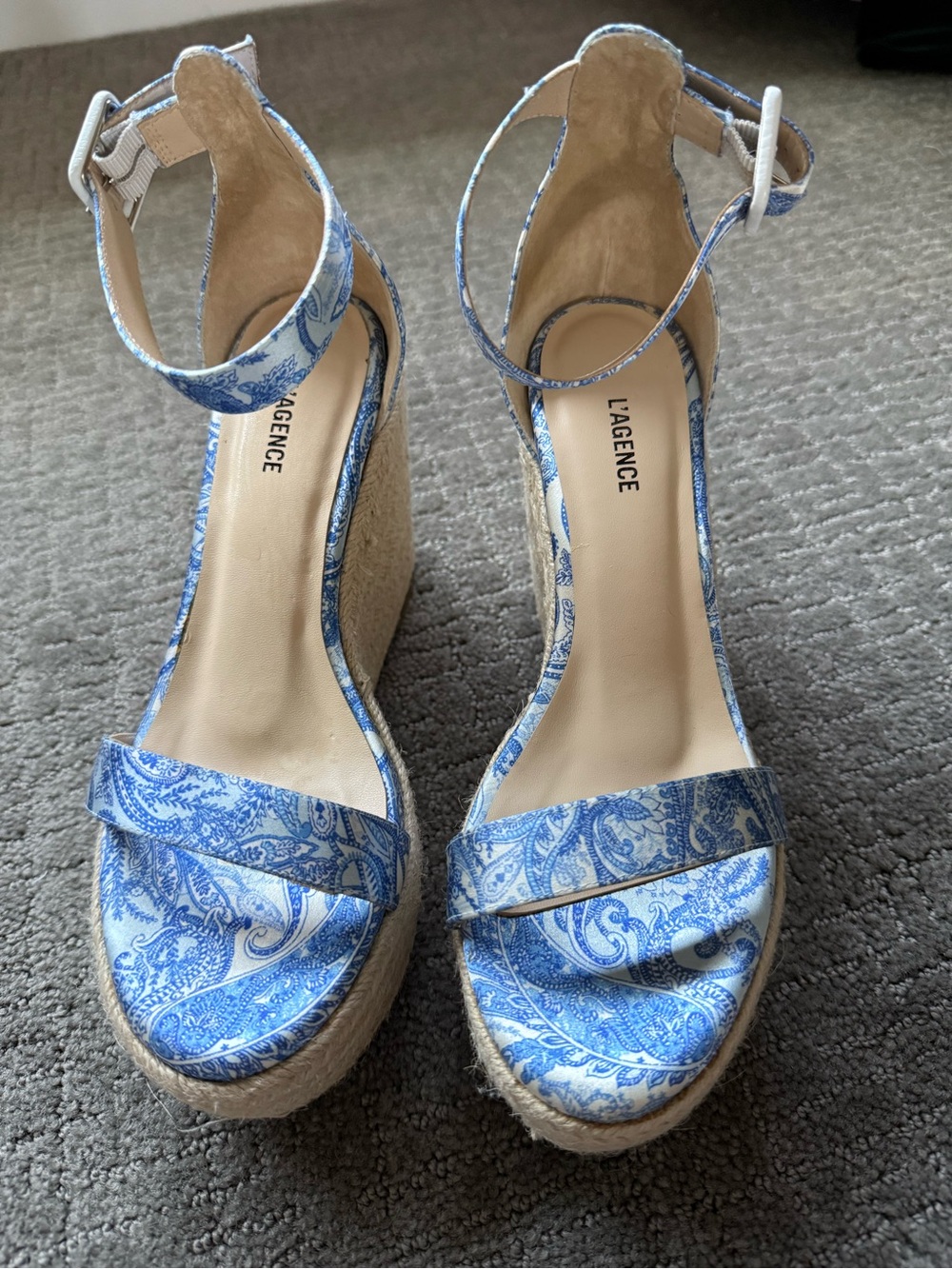 L'AGENCE Avice Espadrille Wedge Sandals Blue Floral Size 6 NWOB